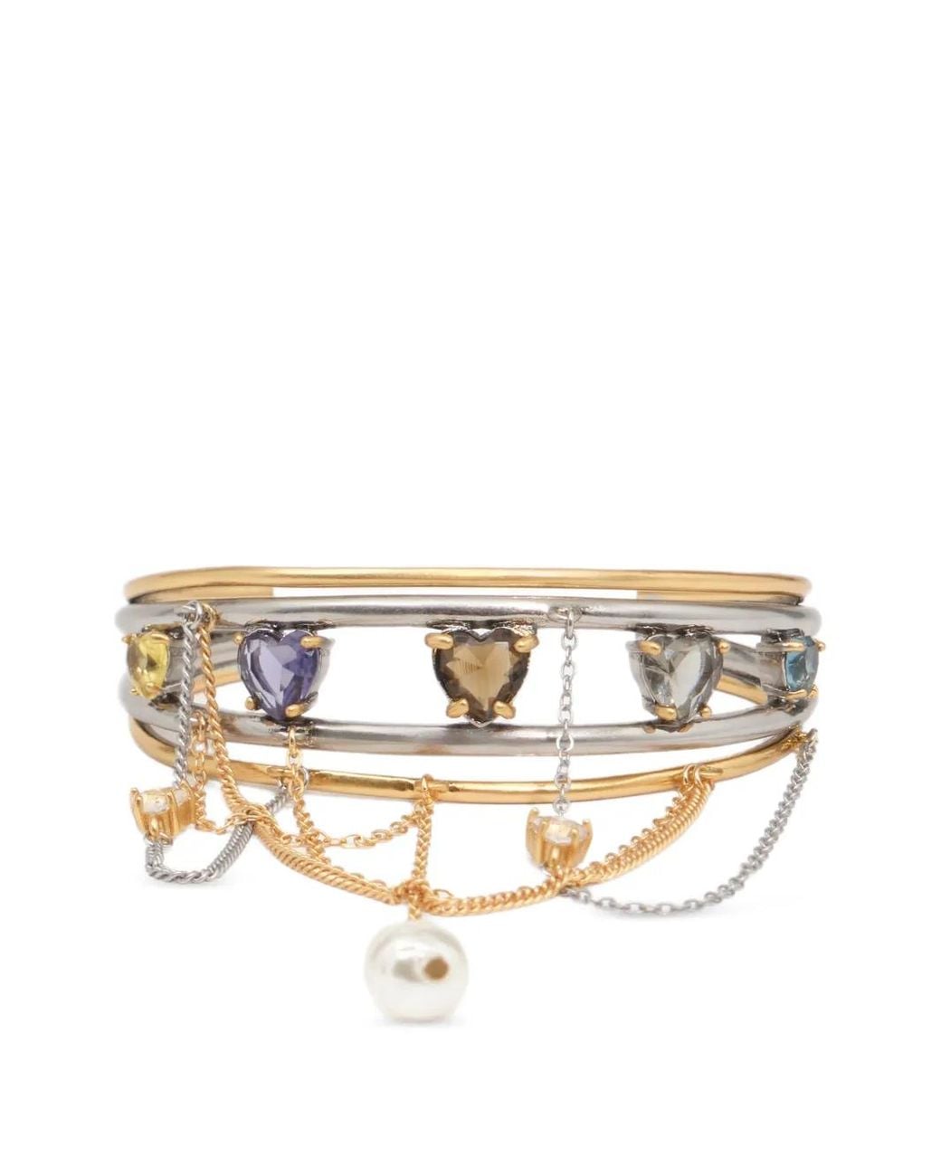 Bimba Y Lola Metallic Crystal-Heart Bracelet With Two-Tone Chains