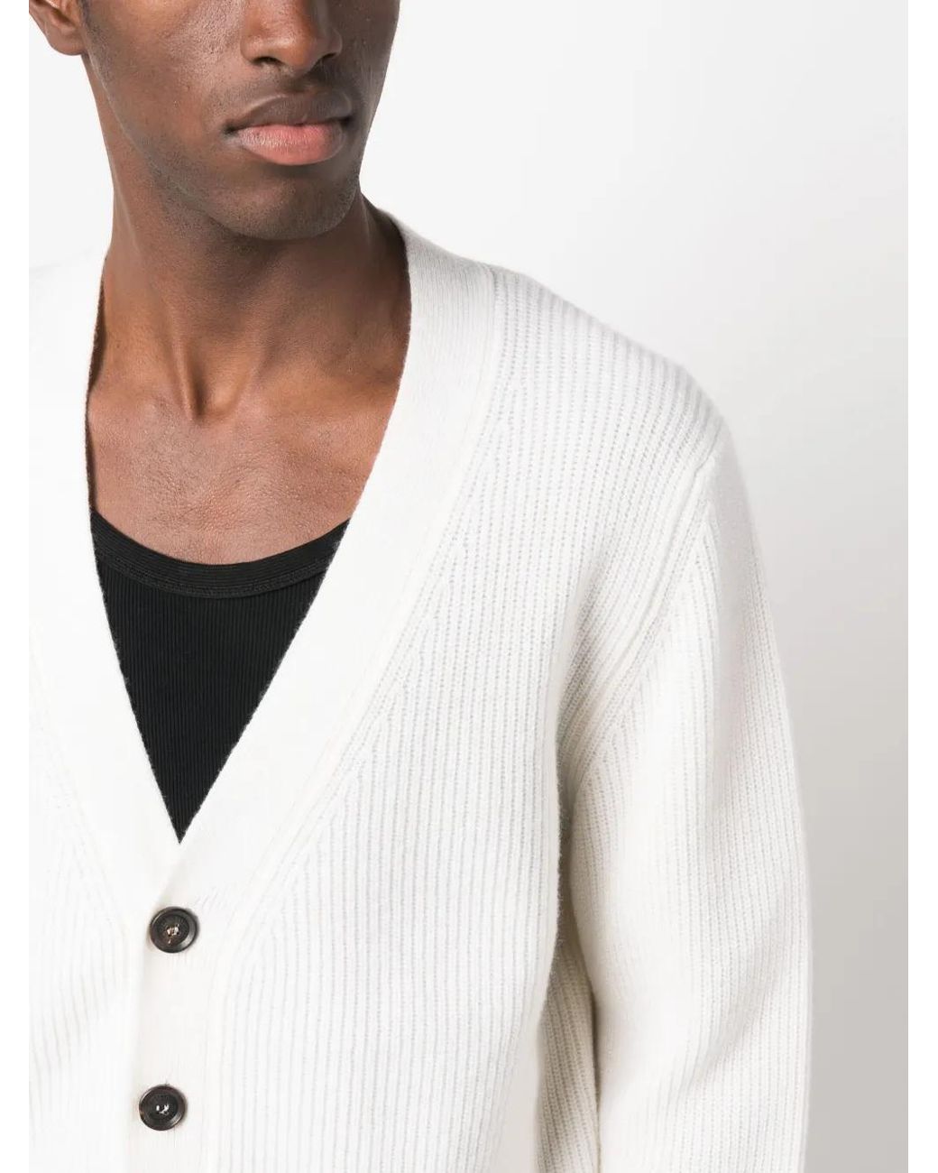 Ballantyne White V-Neck Wool Cardigan for men