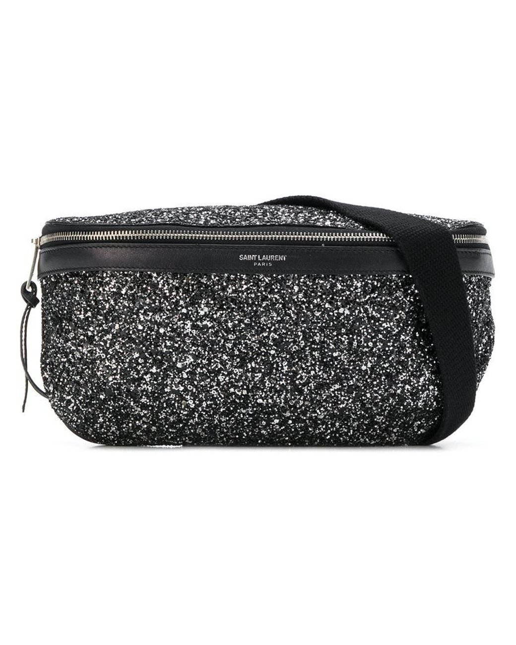 Saint Laurent Glitter Belt Bag in Black for Men | Lyst