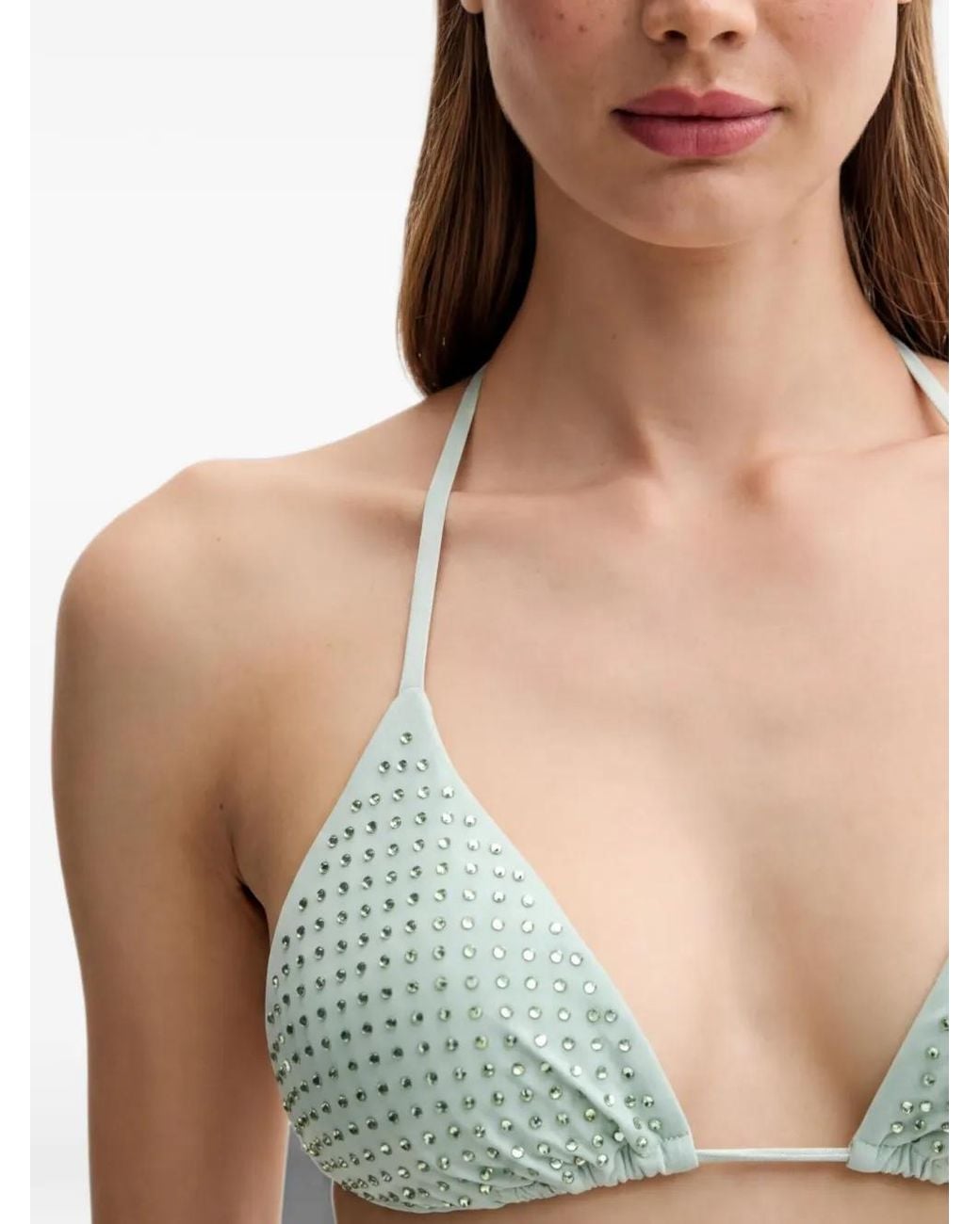 Guess Green Rhinestone-Embellished Triangle Bikini Top