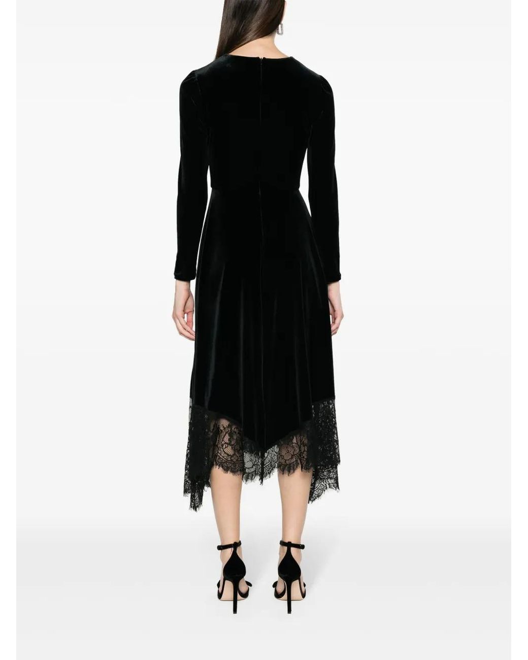 Nissa Black Lace Insert Velvet Dress