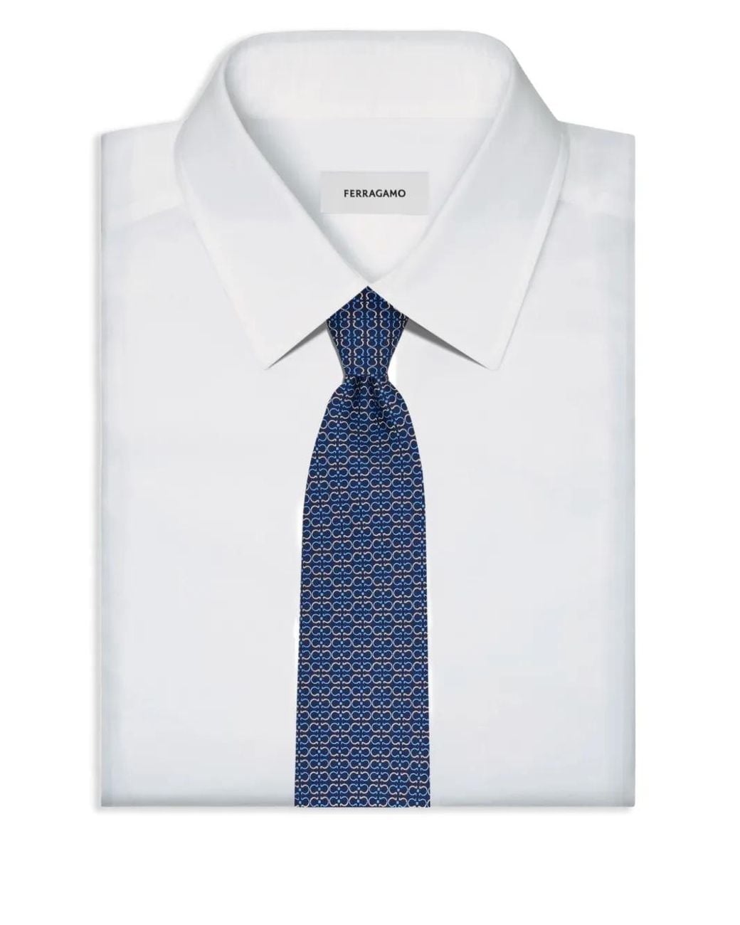 Ferragamo Blue Gancini Print Silk Tie for men