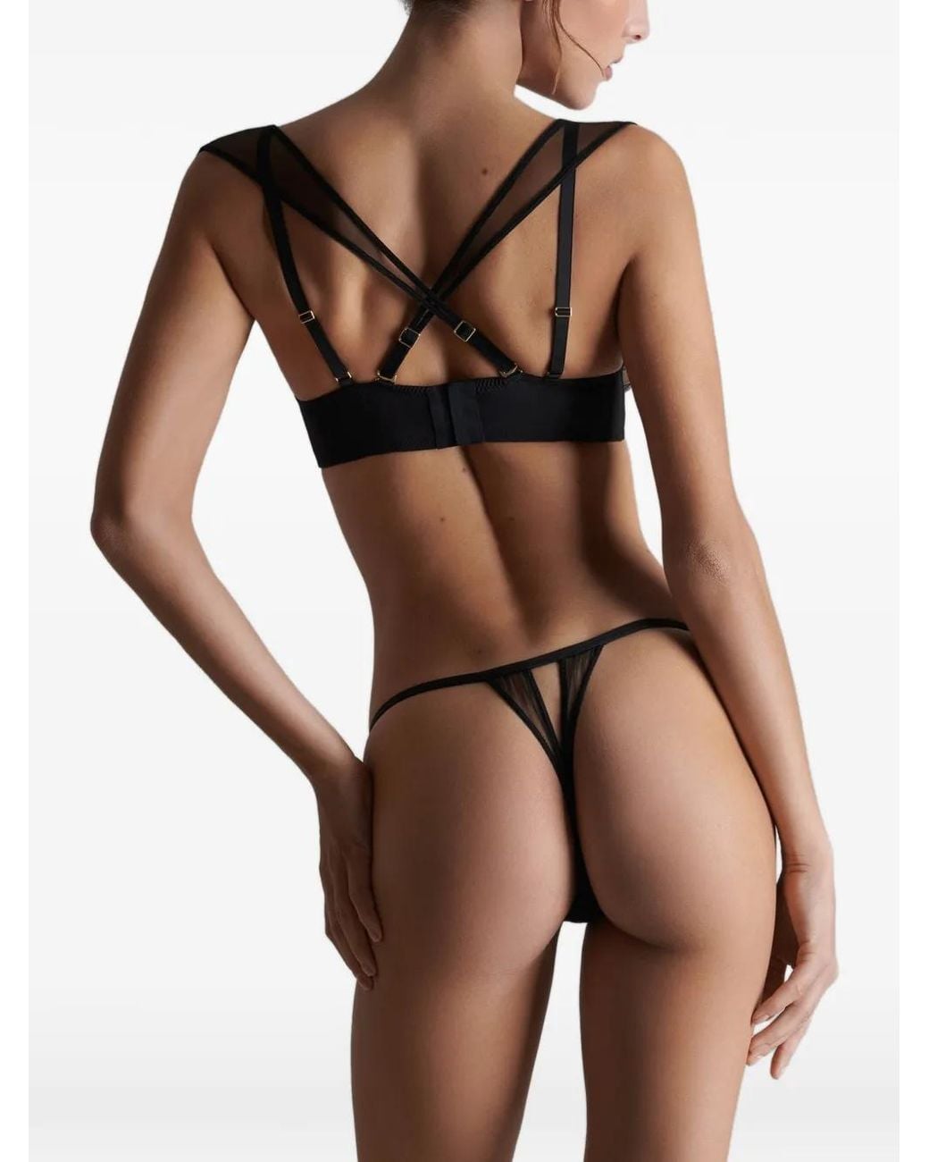 Scandale Black Nuit Fauve Mesh-Panelled Thong