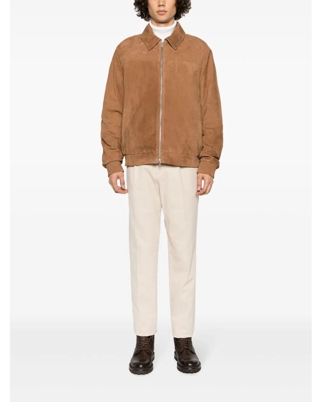 Lardini Brown Zip-Up Suede Bomber Jacket for men