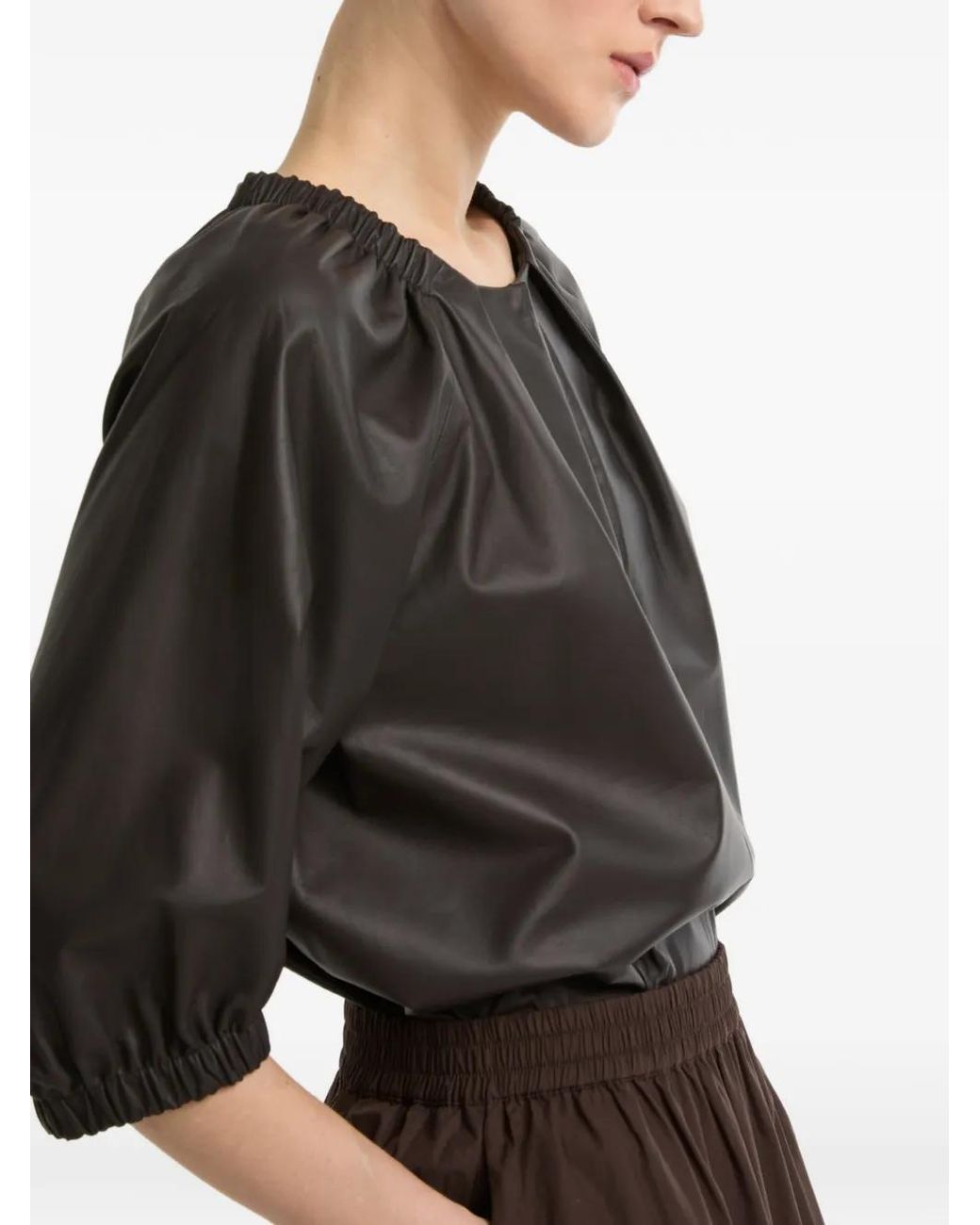 Yves Salomon Black Flowing Leather Top