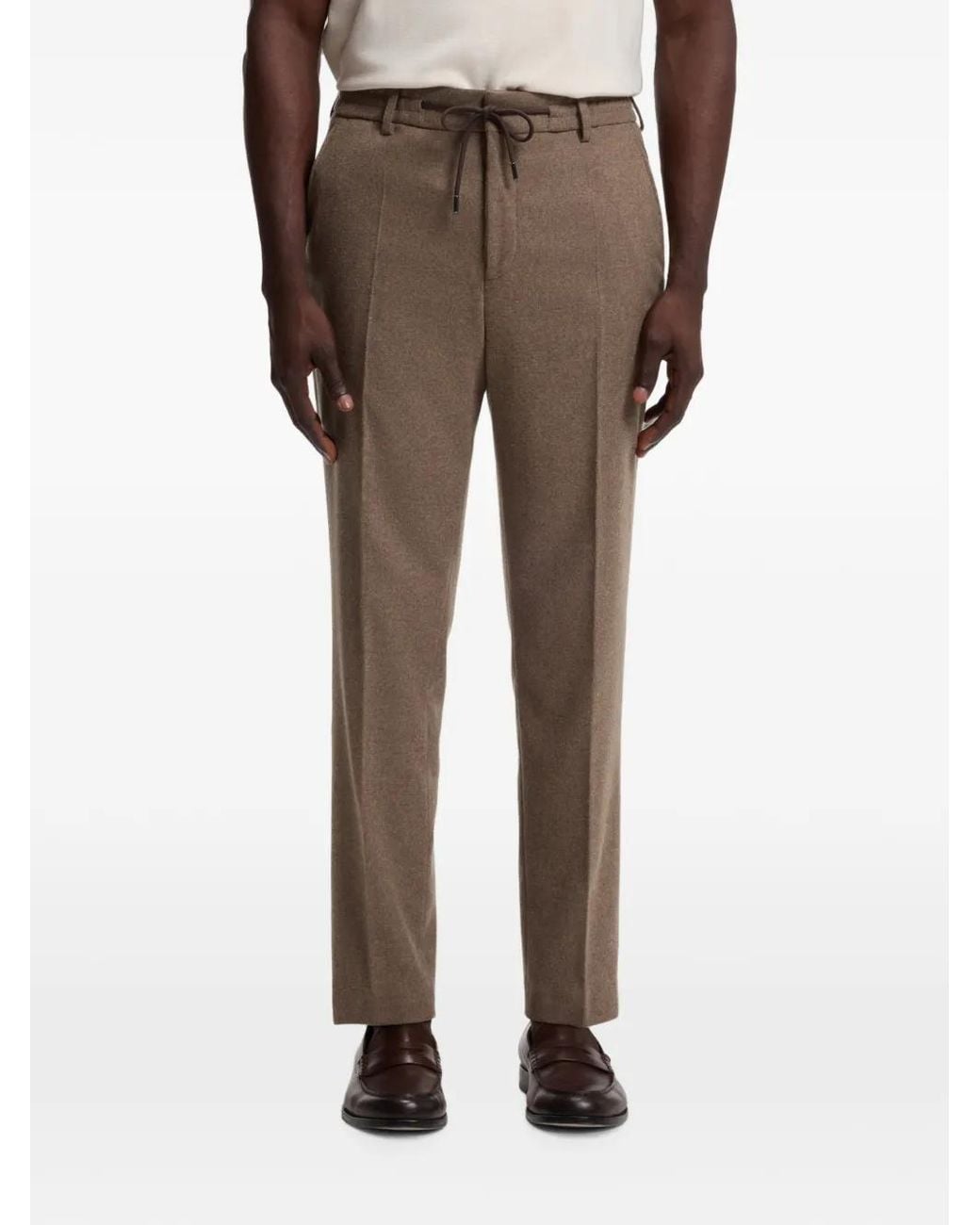 Boss Brown Drawstring-Waist Tapered-Leg Trousers for men