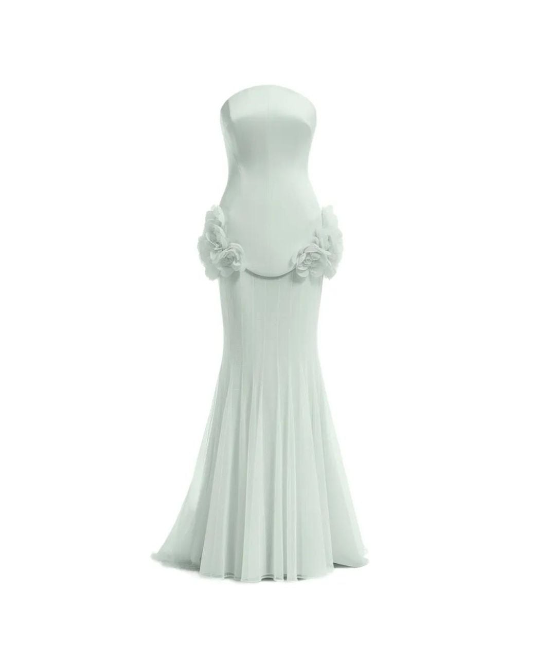 Gemy Maalouf Green Floral-Embellished Strapless Dress