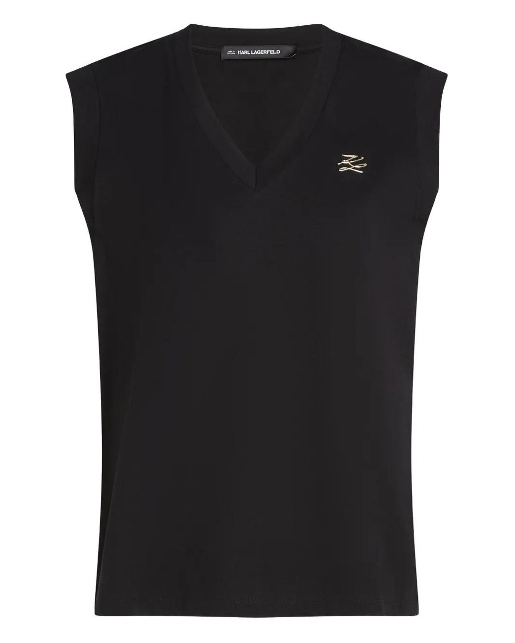 Karl Lagerfeld Black V-Neck Logo Tank Top
