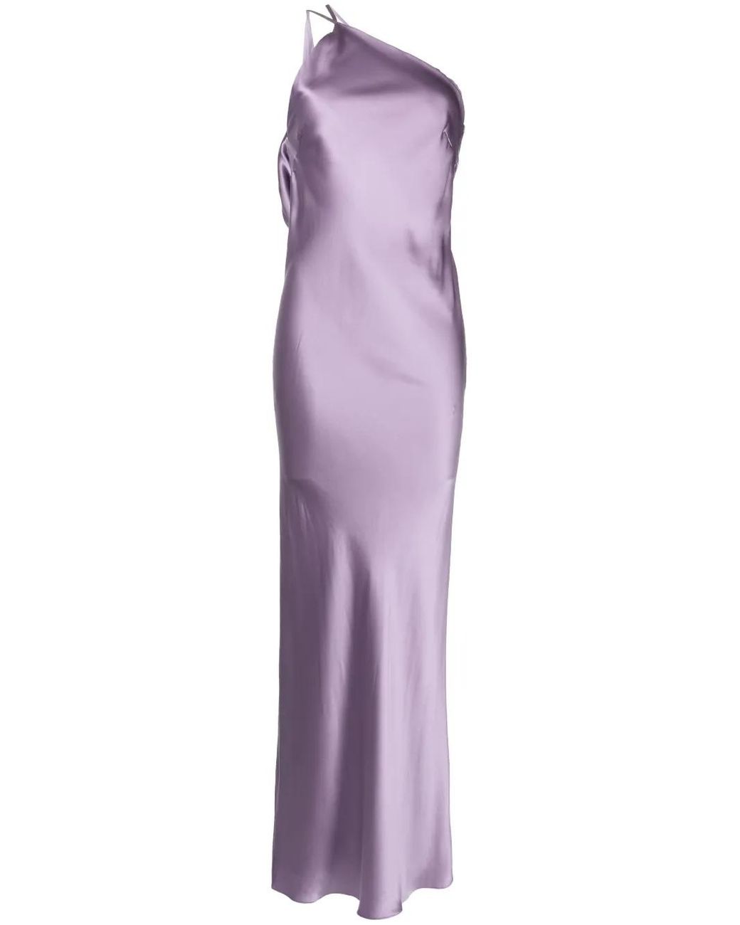 Michelle Mason Purple One-Shoulder Bias Silk Gown