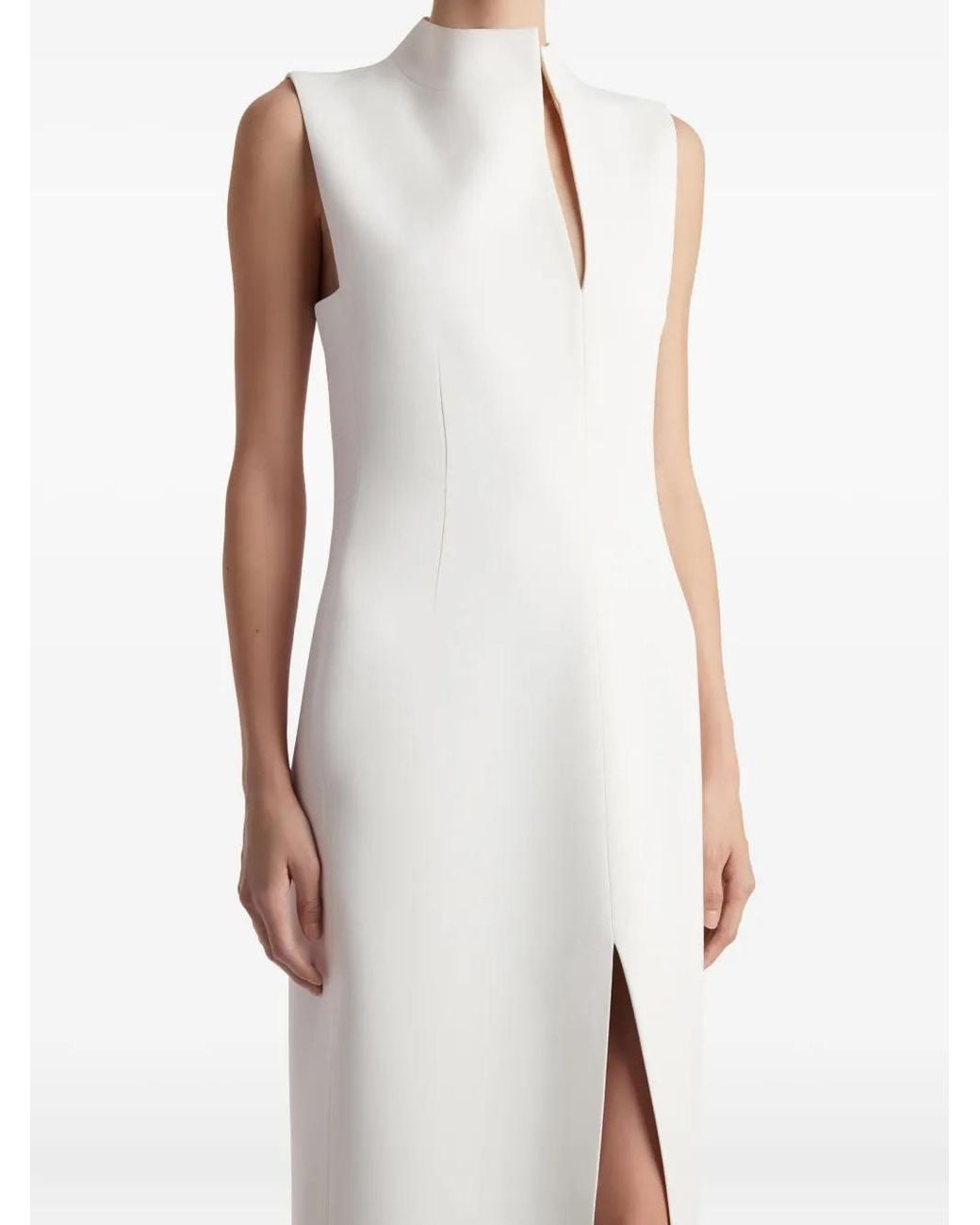 Khaite White Lowen High-Neck Slit Midi Dress