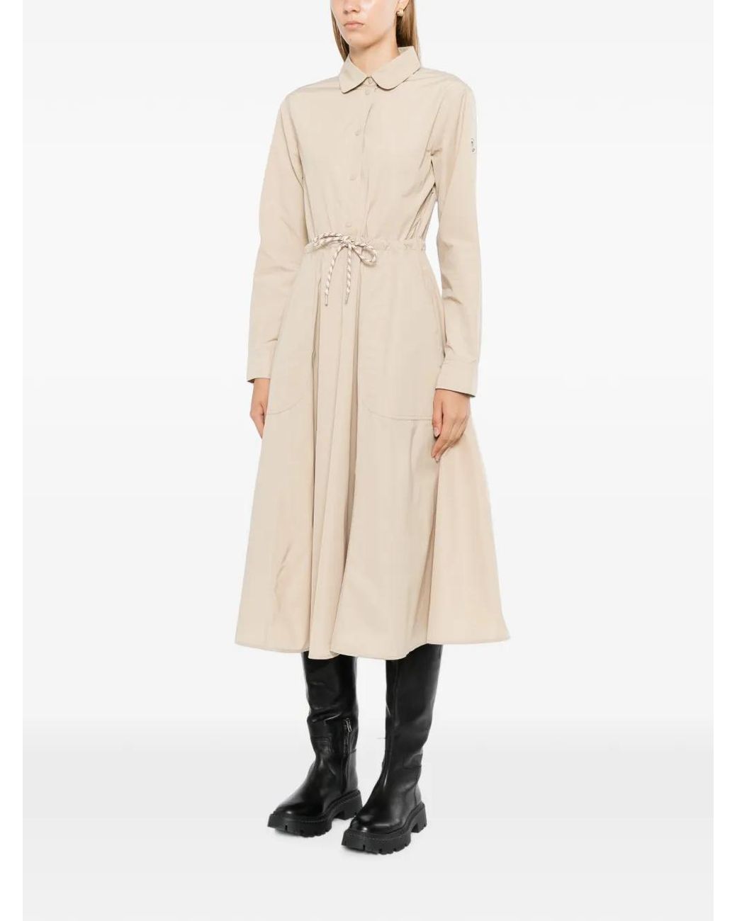 Moncler Natural Robe Mi-Longue À Boutons Pression