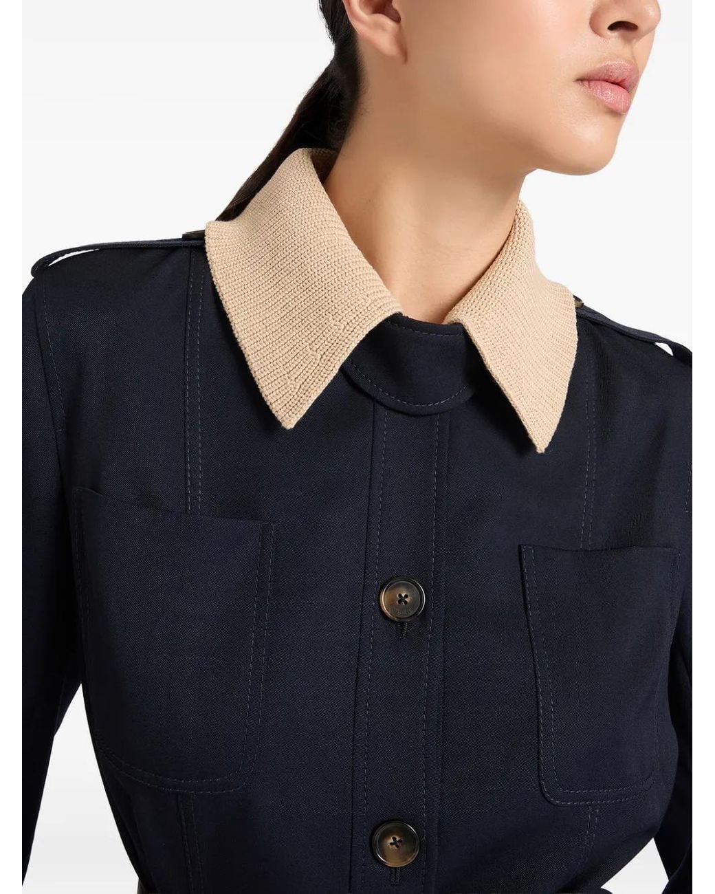 Ports 1961 Blue Belted Ribbed-Collar Jacket