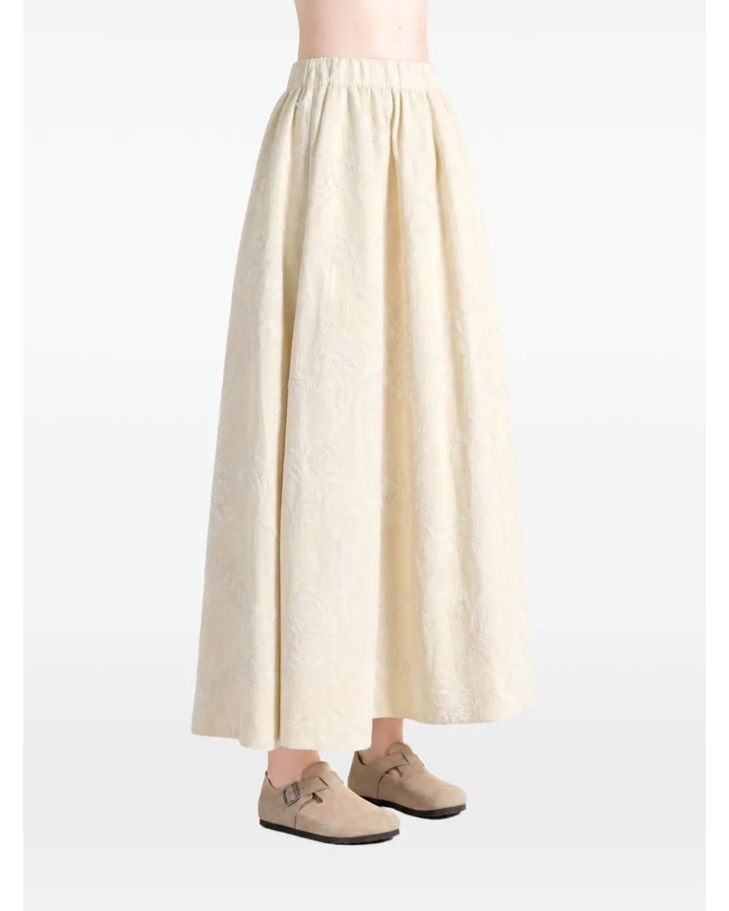 Casey Casey White Ghost Floral-Jacquard Elasticated-Waist Midi Skirt