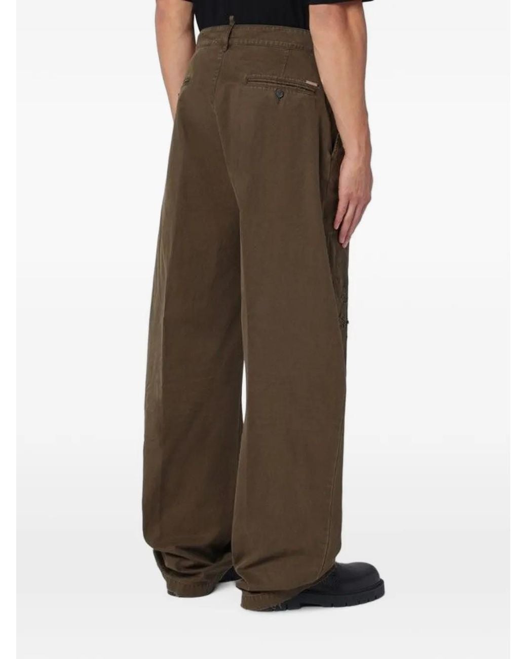 DSquared² Brown Distressed-Effect Wide-Leg Trousers for men