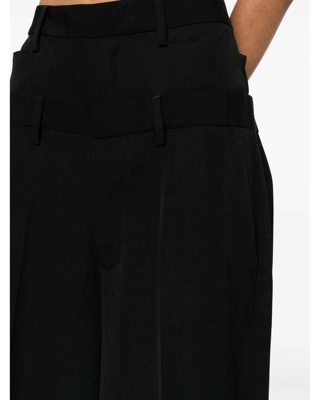 DSquared² Black Layered Wide-Leg Virgin-Wool Trousers