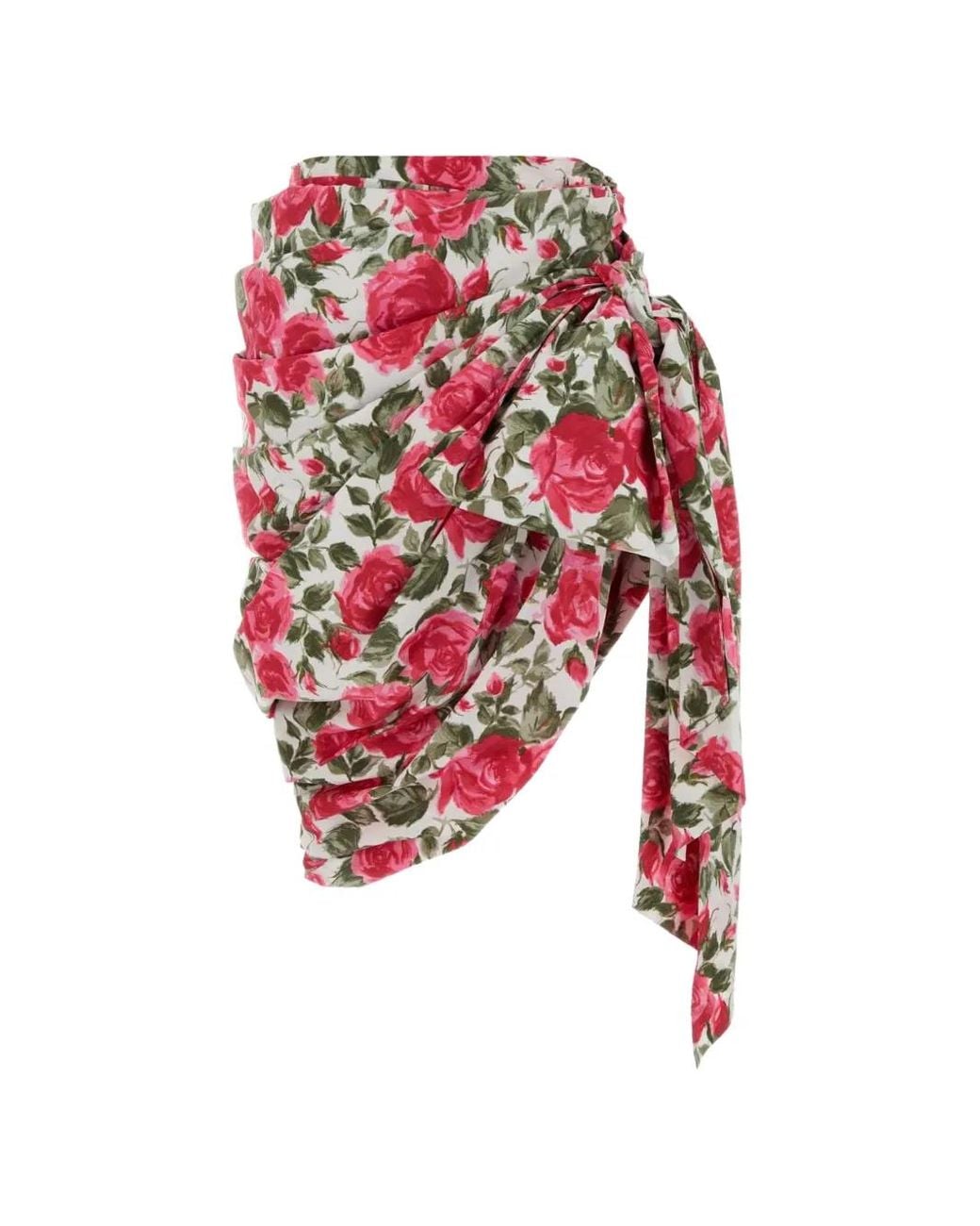 Chloé White Floral-Print Draped Midi Skirt