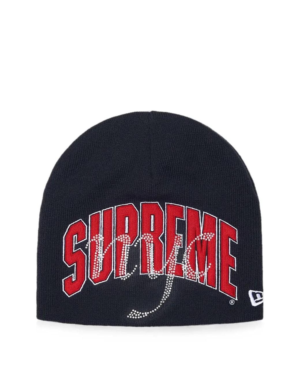 Supreme Red New Era Rhinestone-Embellished Beanie Hat for men