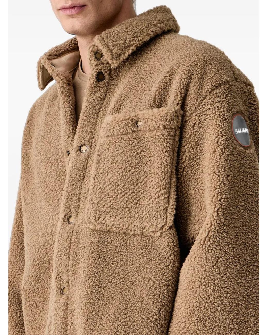 Napapijri Brown Fleece-Texture Logo-Patch Jacket for men