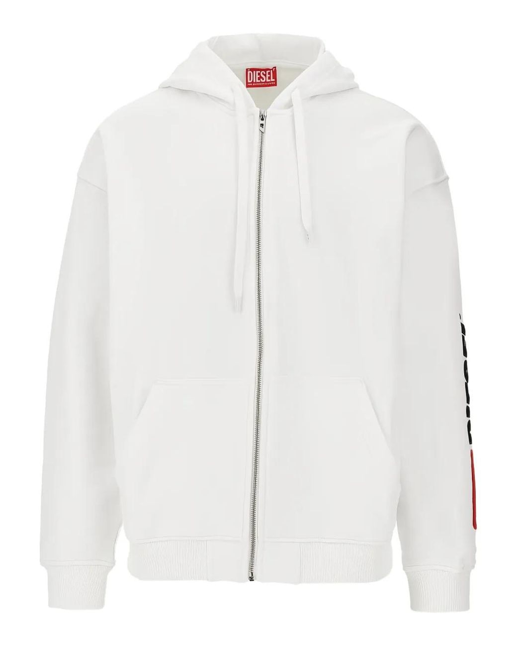 DIESEL White Full Zip Hoodie for men
