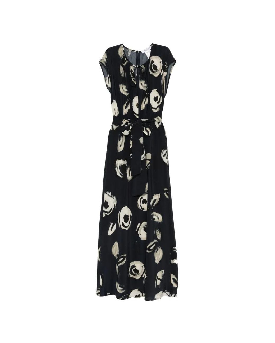 Max Mara Black Printed Tie-Waist Midi Dress