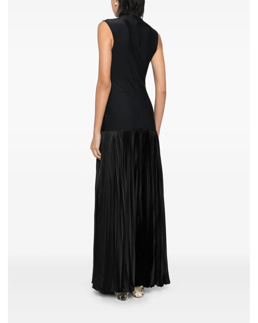 ALAINPAUL Black Sleeveless Pleat-Detail Evening Dress