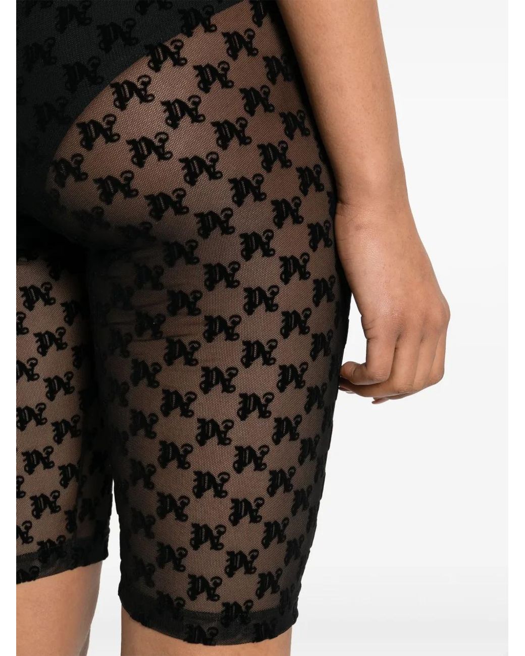 Palm Angels Gray Flocked-Logo Mesh Cycling Shorts
