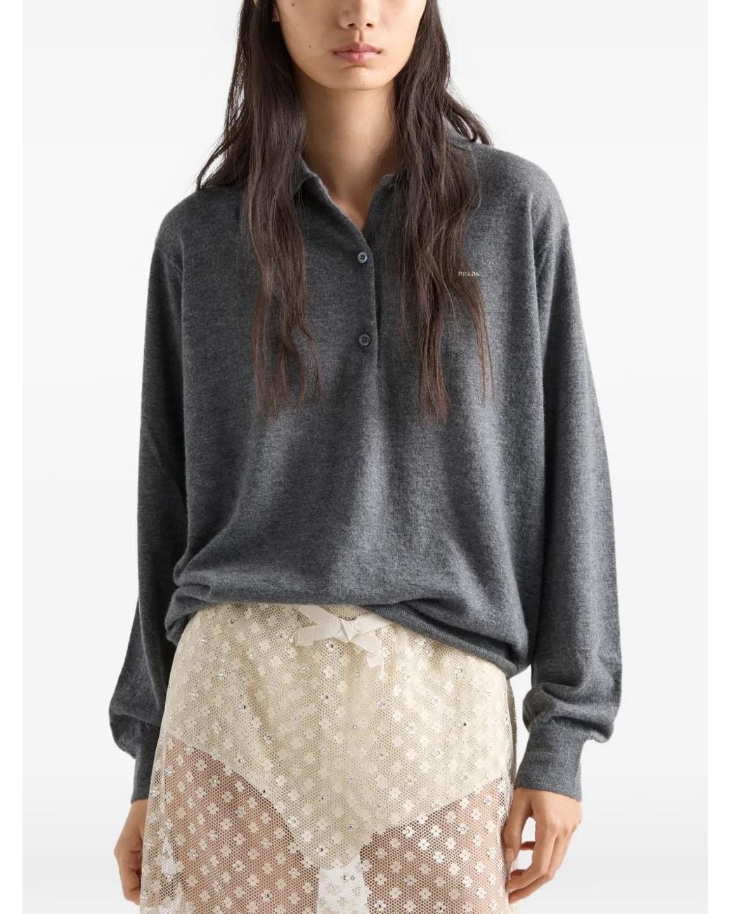 Prada Gray Cashmere Polo Sweater