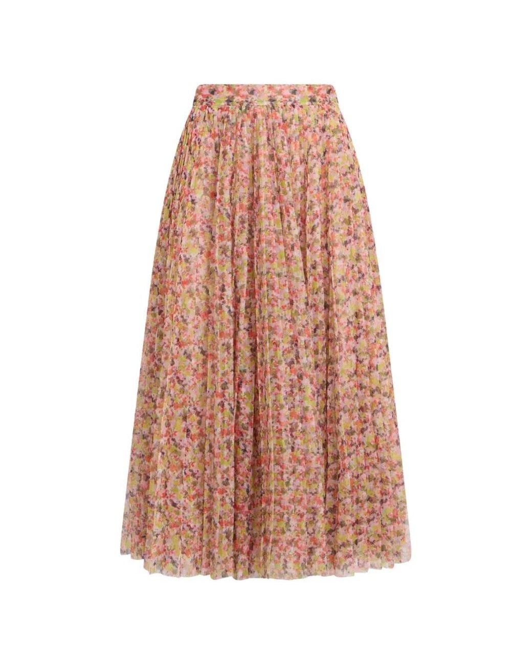 Philosophy Di Lorenzo Serafini Pink Floral-Print Pleated Midi Skirt