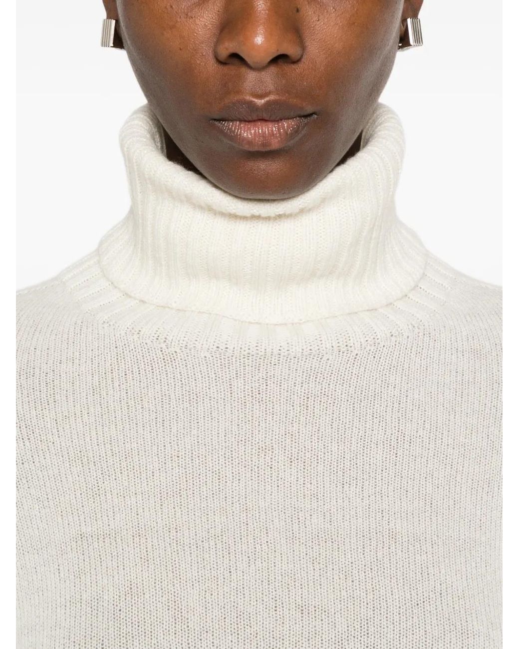 Aragona White Roll-Neck Ribbed-Trim Sweater