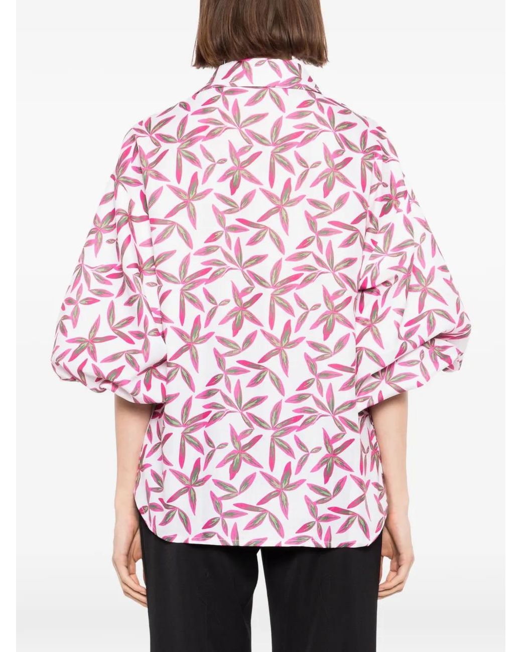 BLAKLACE Pink Puffed-Sleeve Printed Blouse