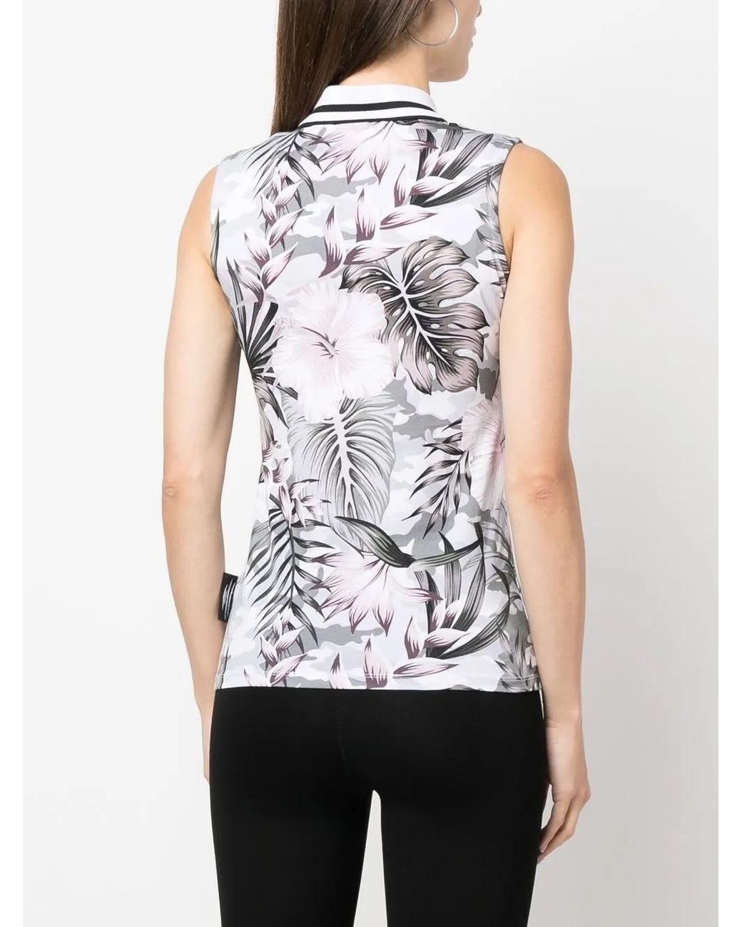 Philipp Plein White Floral Sleeveless Polo Shirt