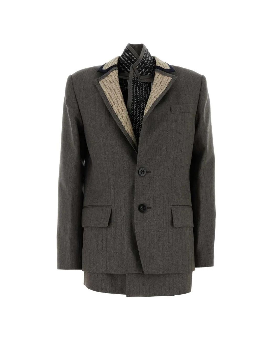 Sacai Black Herringbone-Pattern Wool Jacket