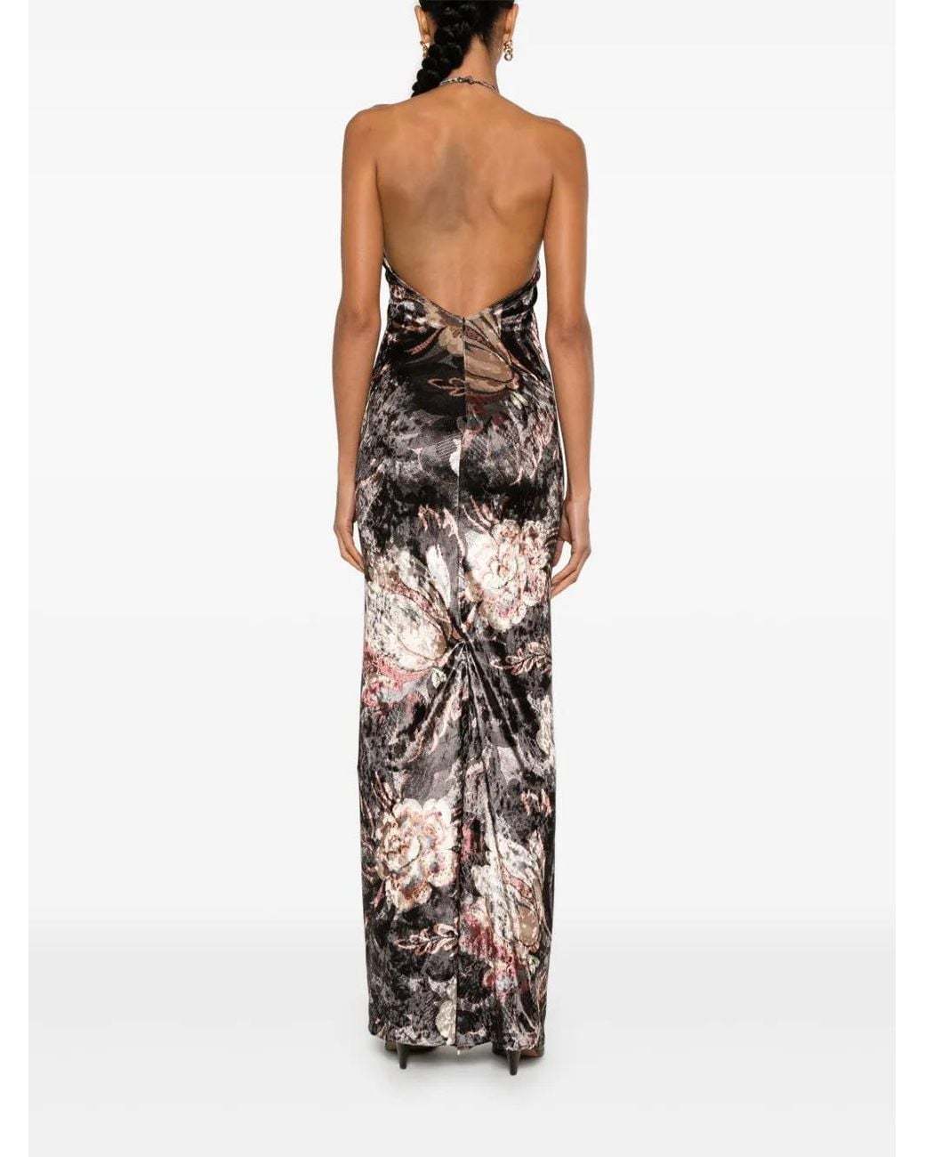 Etro Gray Printed Chenille Maxi Dress