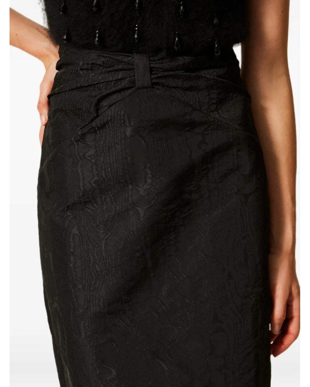 Twinset Black Midi Moiré Skirt With Bow
