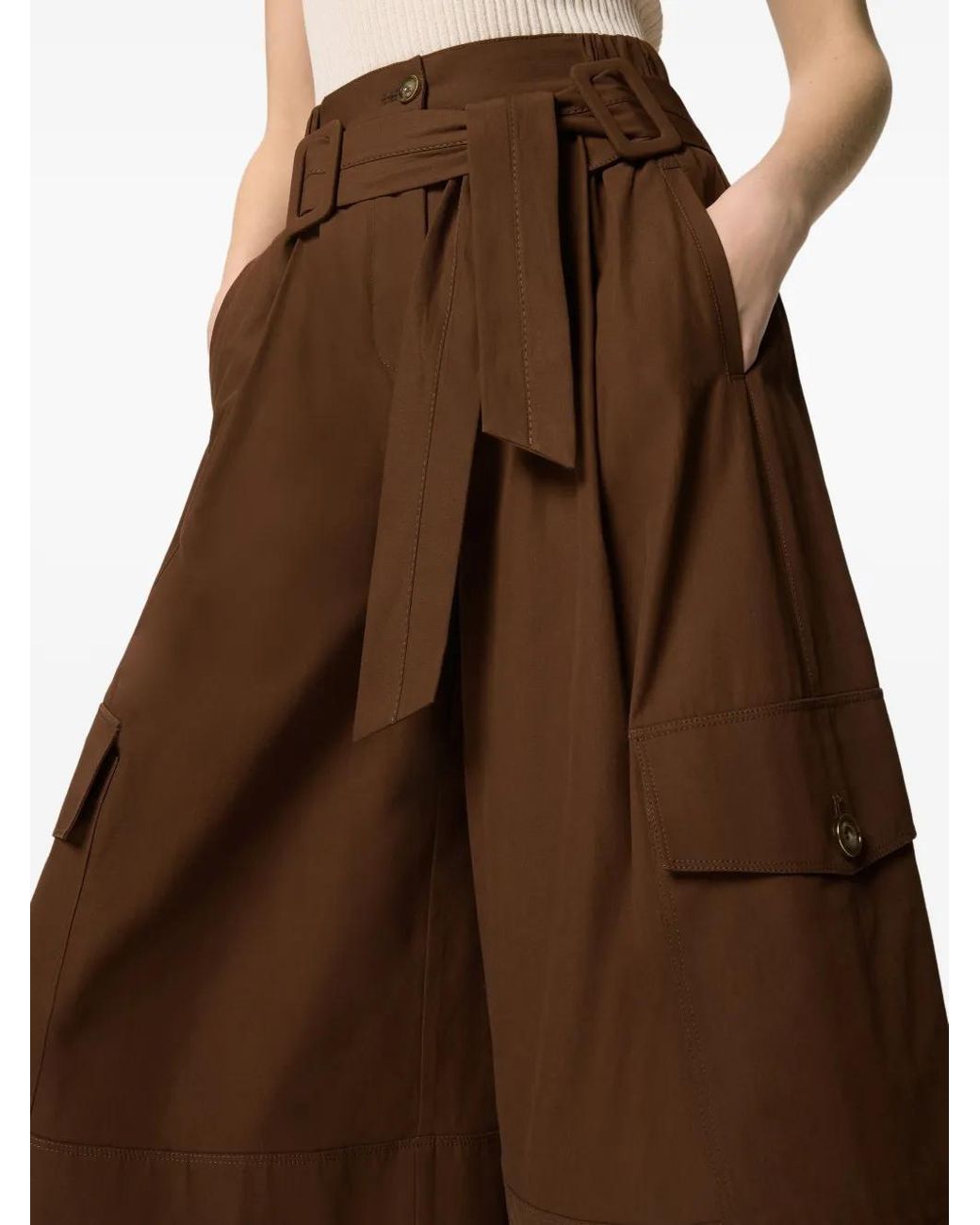 Pinko Brown Wide-Leg Buckle Detail Shorts