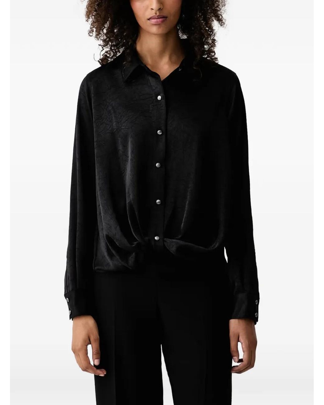 DKNY Black Crinkled-Finish Twist-Front Shirt