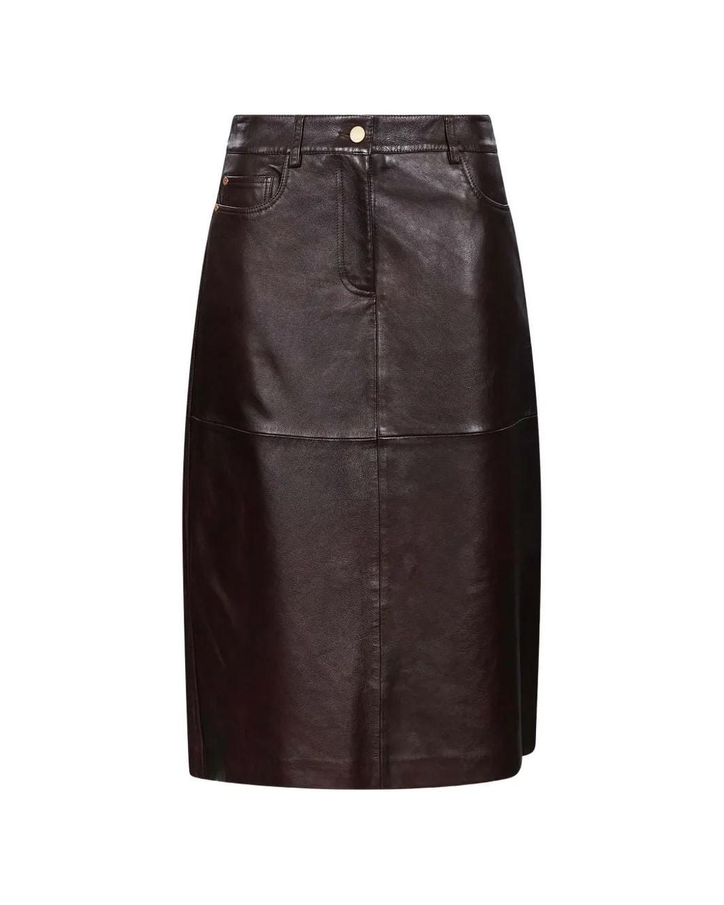 Max Mara Brown Leather Midi Skirt