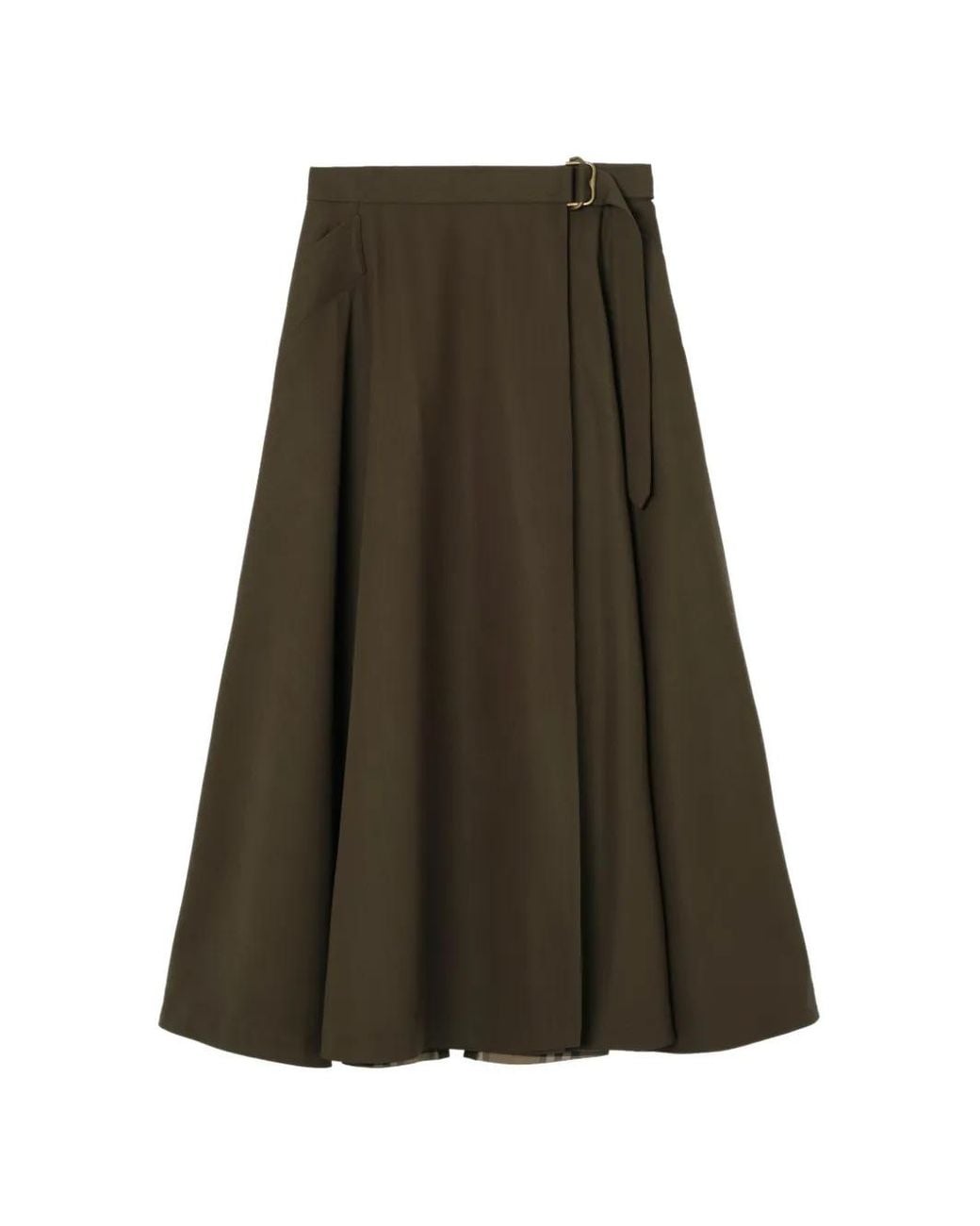 Burberry Green Wool Twill Midi Skirt