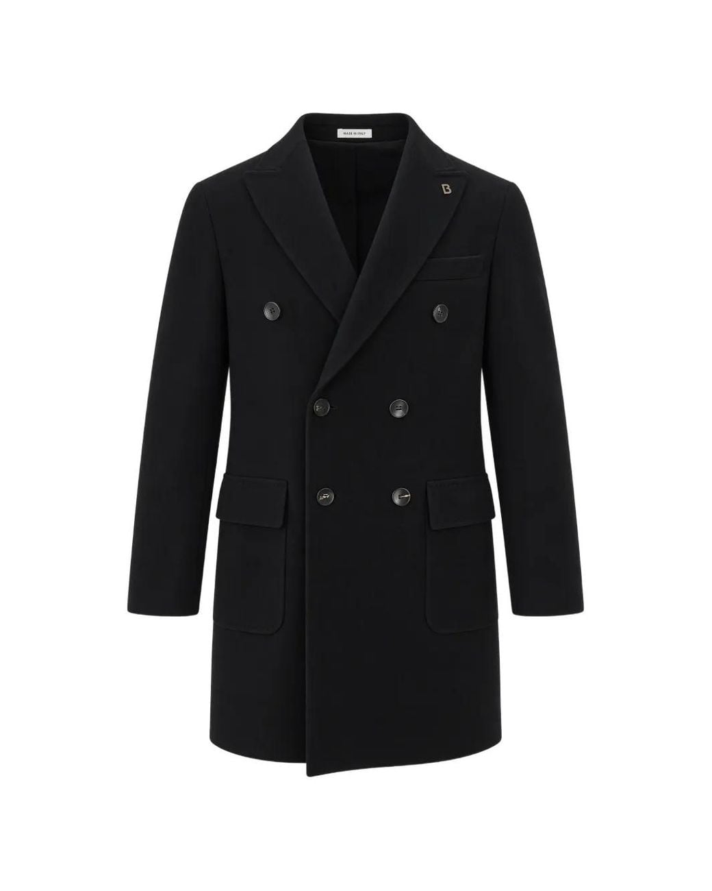 BRERAS Milano Black Double-Breasted Virgin Wool Coat for men