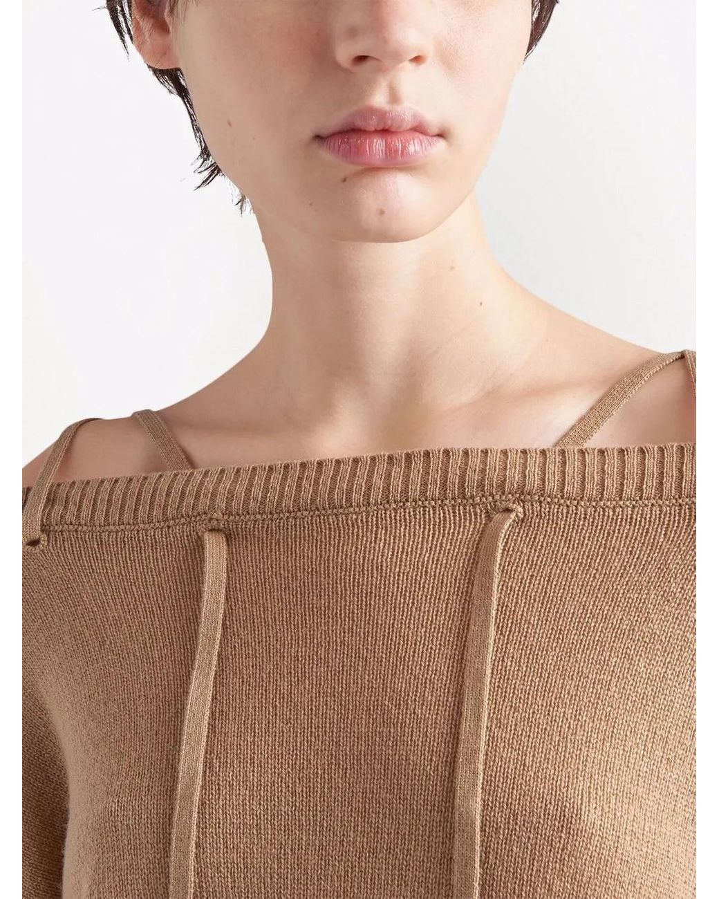 Prada Multicolor Tie-Fastening Off-Shoulder Jumper