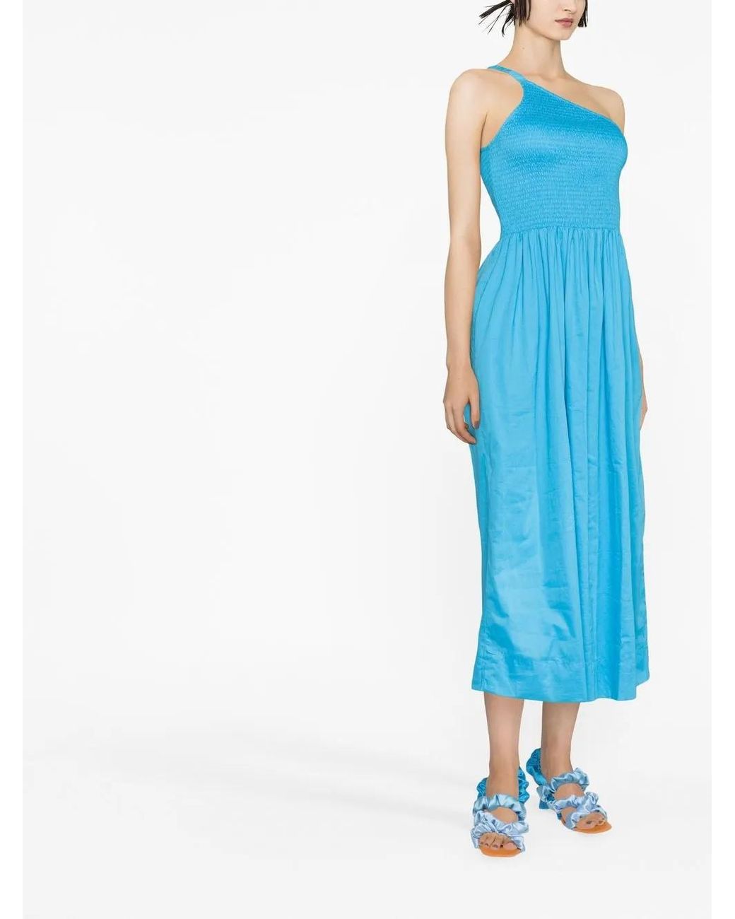 Faithfull The Brand Blue Khalani One-Shoulder Dress