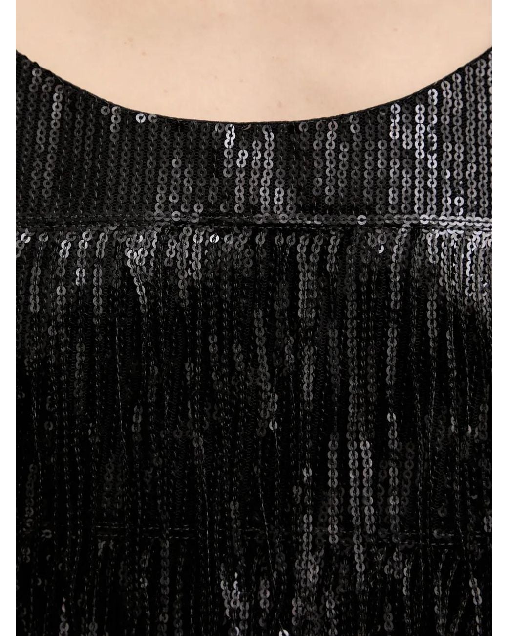 Haveone Black Sequin-Embellished Fringed Top