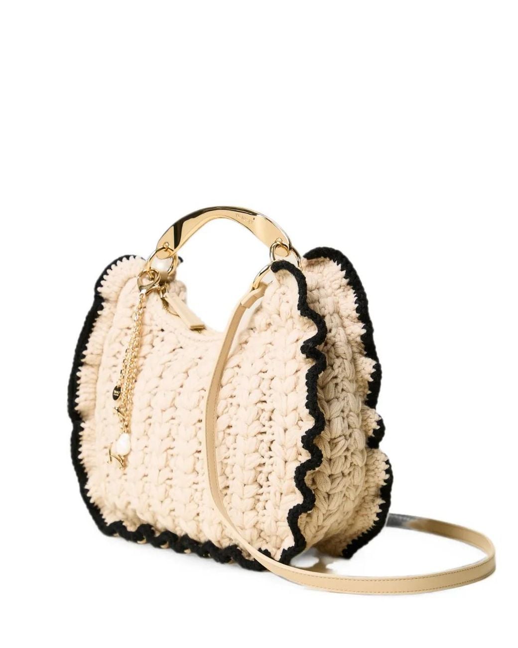 Twinset Metallic Crochet Croissant Bag