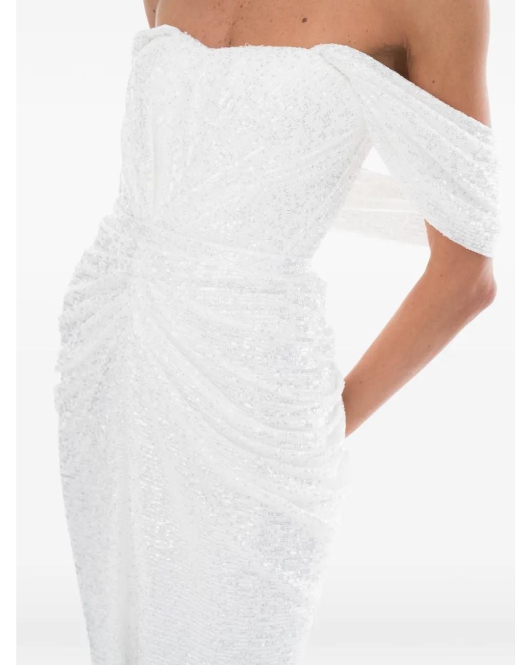 Ana Radu White Off-Shoulder Sequinned Dress