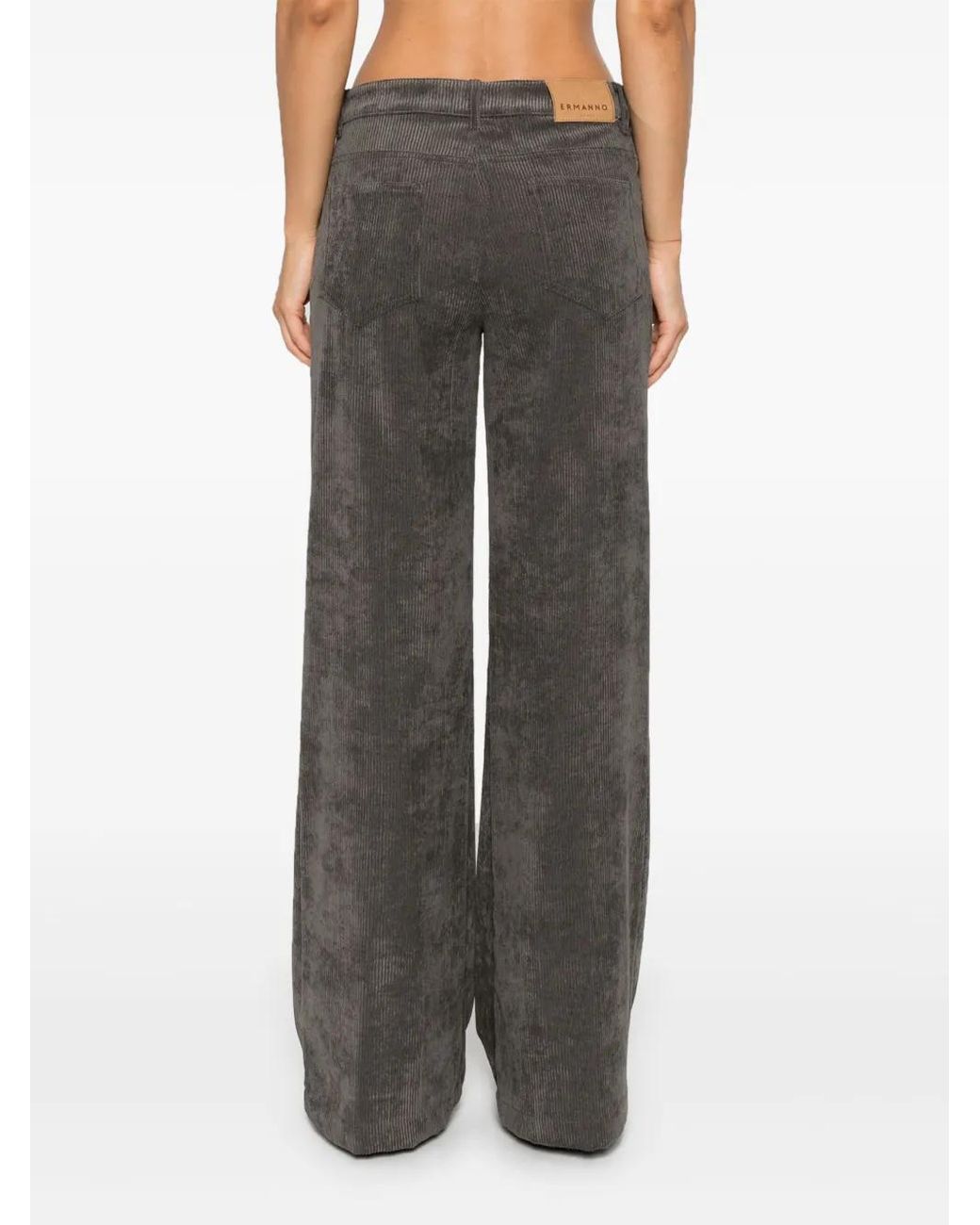 ERMANNO FIRENZE Gray Logo-Patch Palazzo Pants
