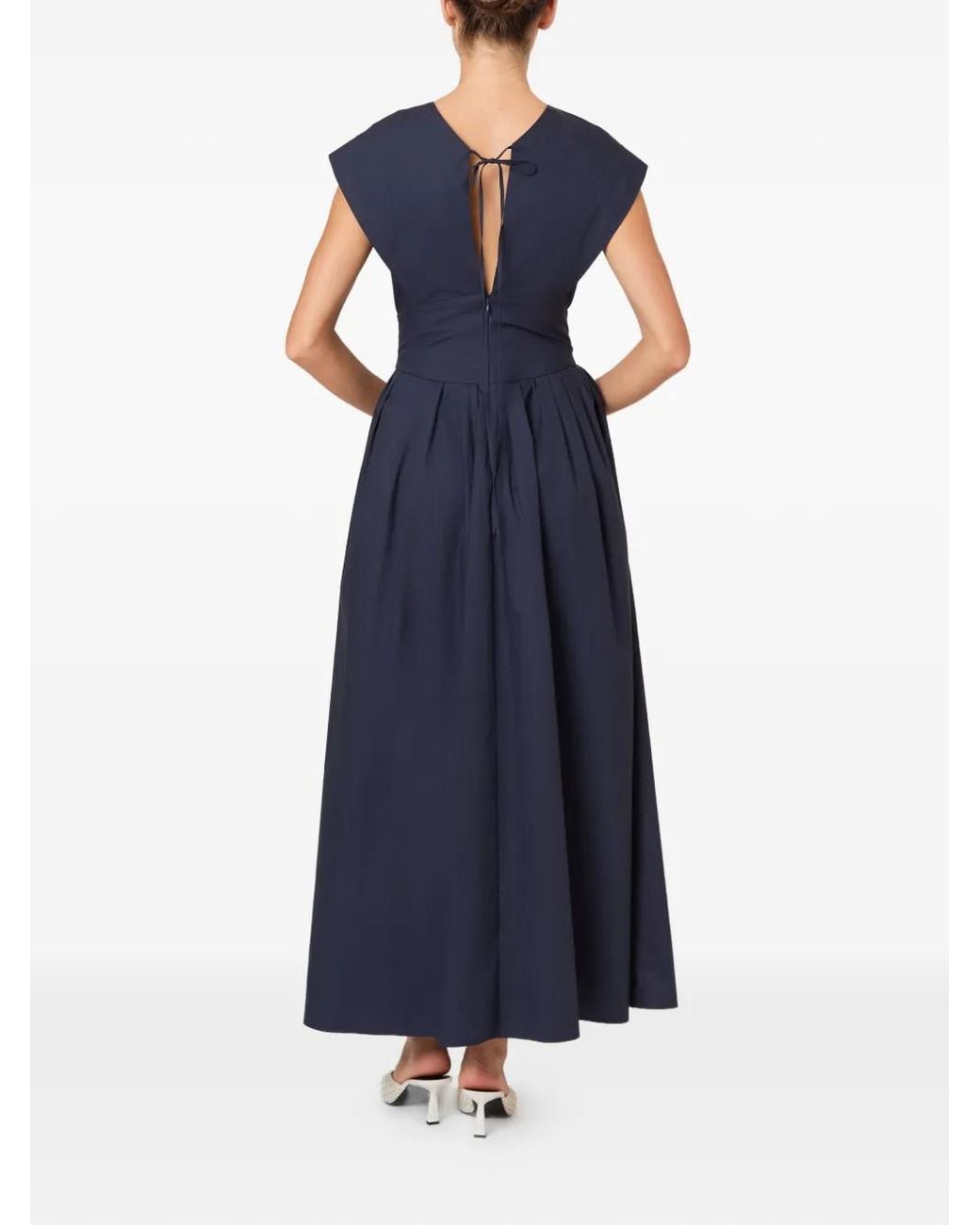 Rosie Assoulin Blue V-Neck Pleated Midi Dress