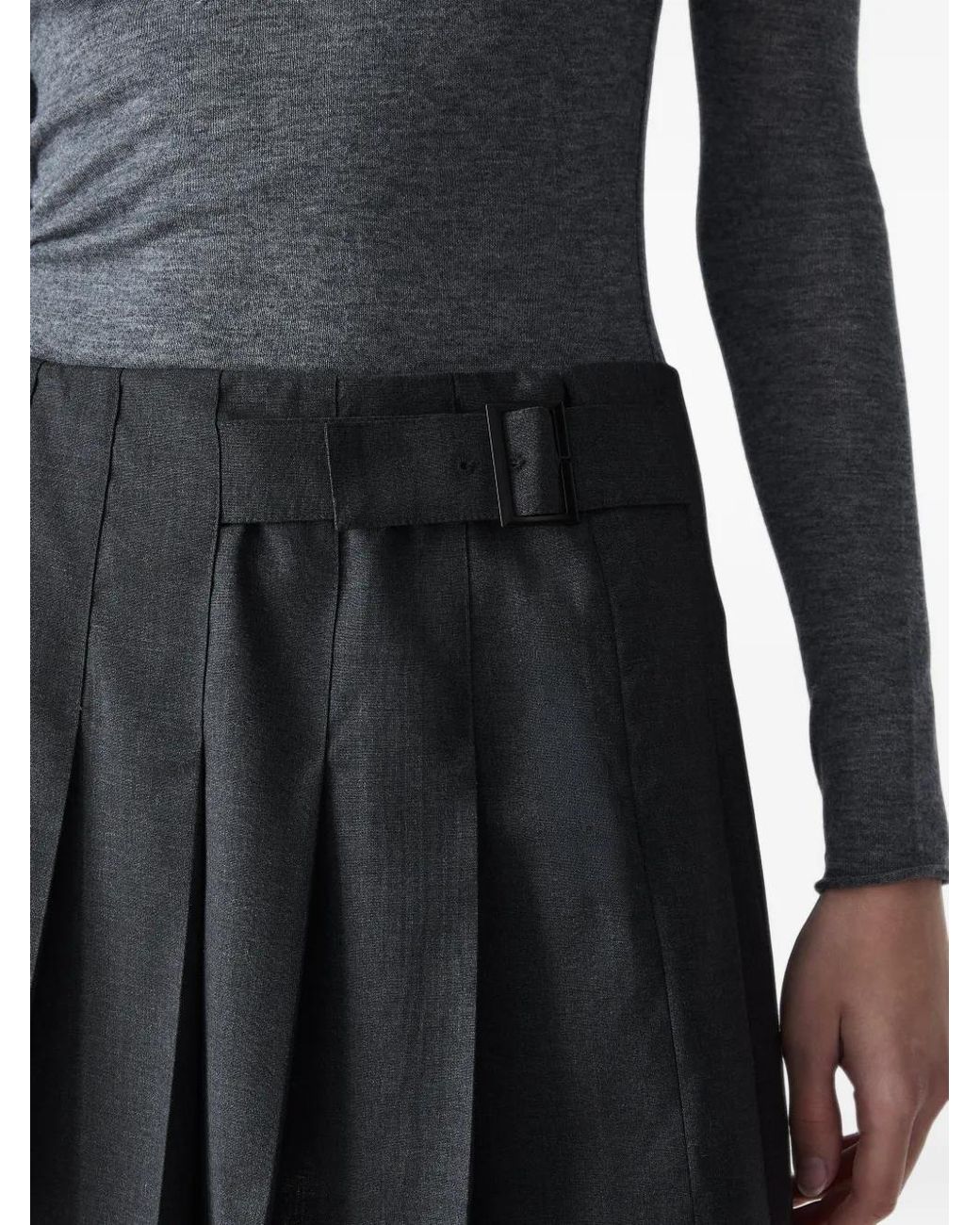 Vera Wang Gray Morton Pleated Belted Skirt
