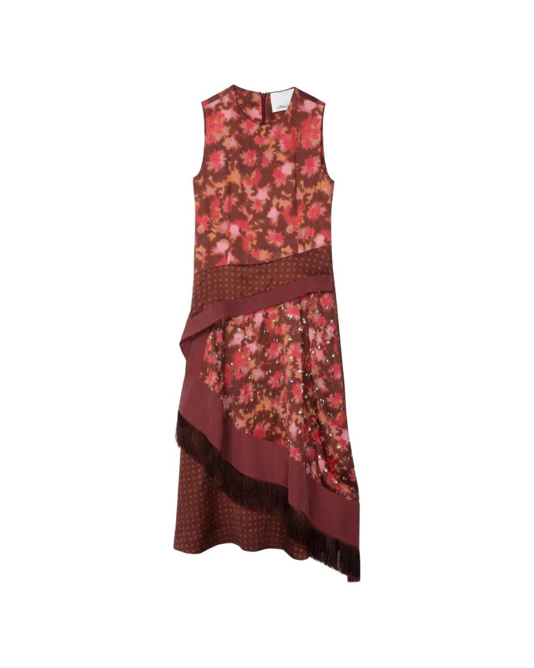 3.1 Phillip Lim Red Desert Flower Fringed Asymmetric Midi Dress