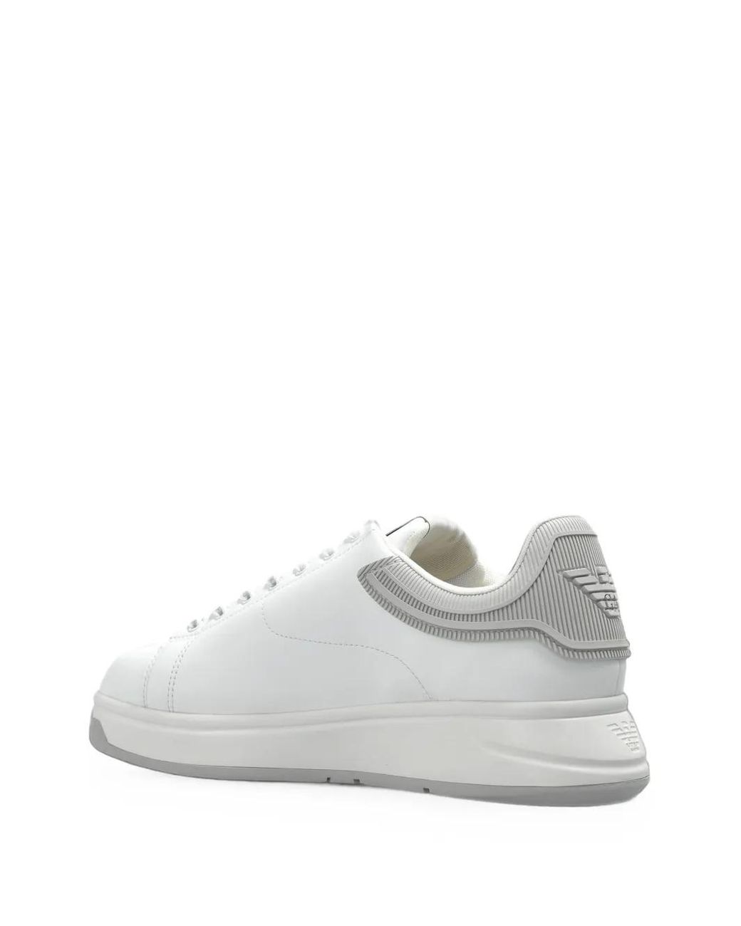 Emporio Armani White Leather Sneakers With Rubber Heel Tab And Ridged Rubber Sole for men