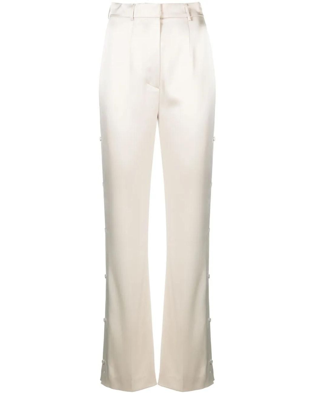 Nanushka White Felina Side-Button Satin Pants
